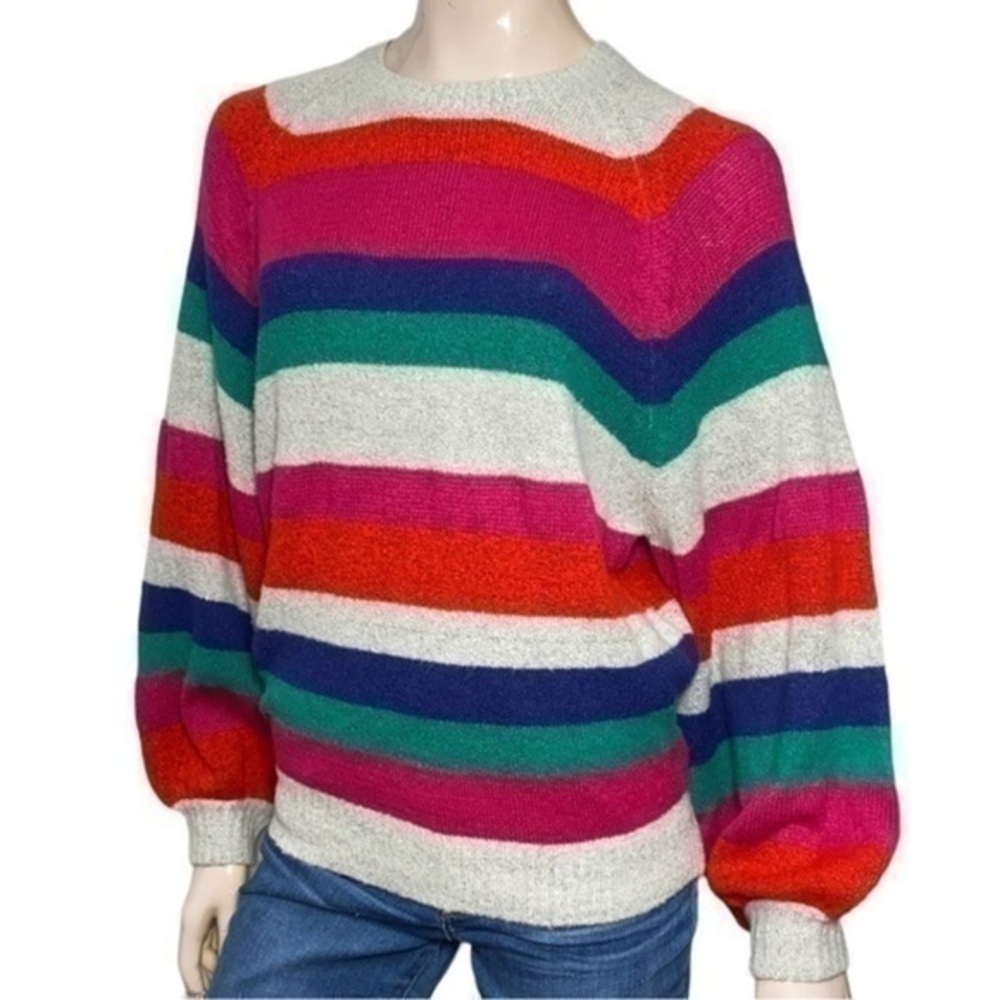 Brave Soul Women’s Size XS Gray Rainbow Striped Balloon Sleeve Sweater
